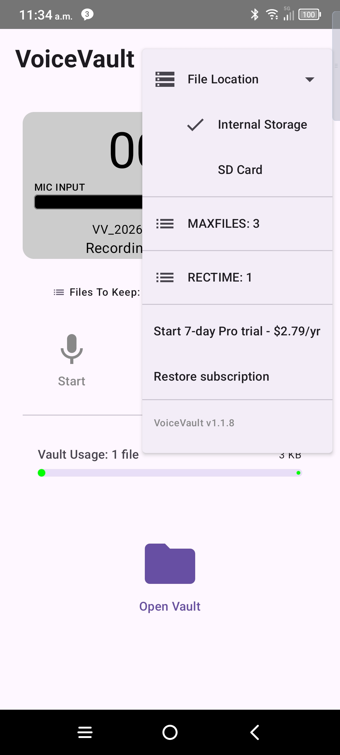 VoiceVault file location setting