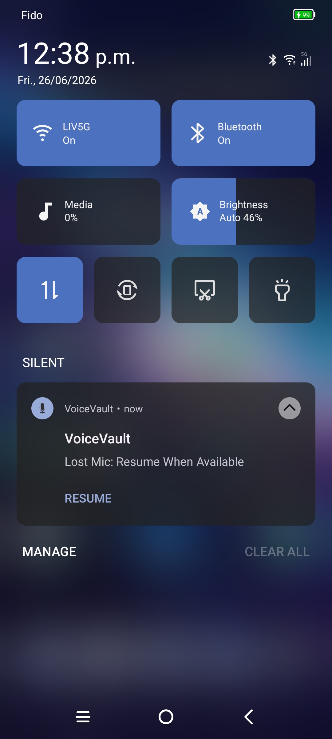 VoiceVault notification after microphone was lost to another app