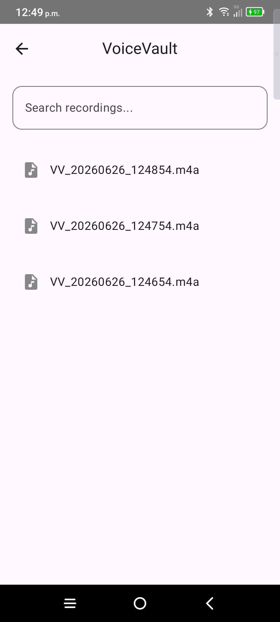 VoiceVault file list
