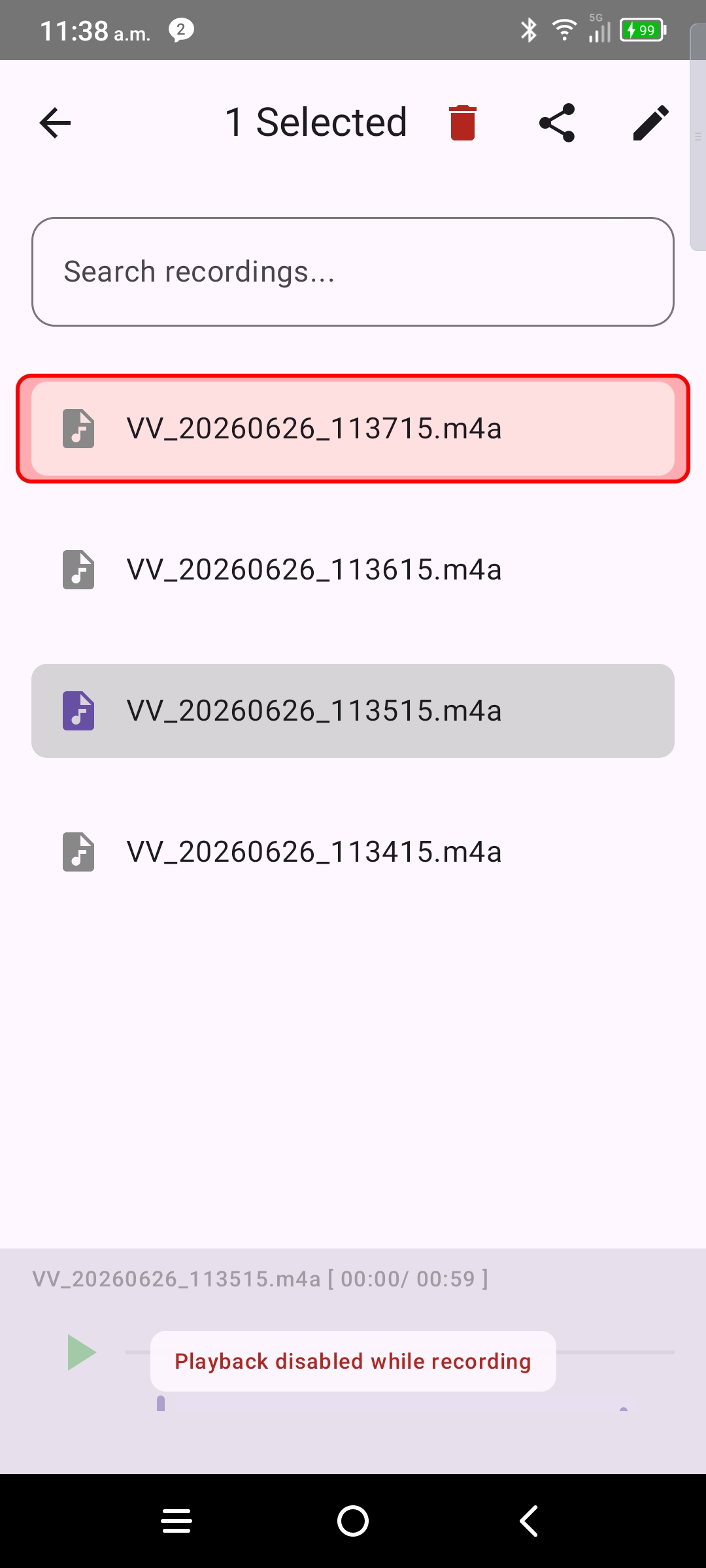 VoiceVault vault with playback disabled during active recording